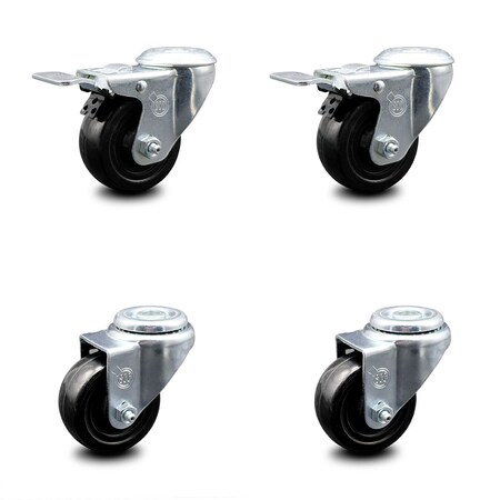 Service Caster 3.5 Inch Hard Rubber Wheel Swivel Bolt Hole Caster Set with 2 Total Lock Brake SCC-BHTTL20S3514-HRS-2-S-2